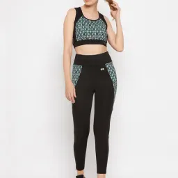 Clovia Black Printed Sports Bra With Tights-image-54