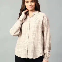 Kotty Beige Cotton Chequered Shirt-image-56