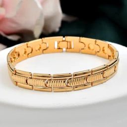 VOJ Gold Adjustable Titanium Magnetics Bracelets for Men-image-60
