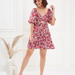 KASSUALLY Red & White Printed Fit & Flare Dress-image-77
