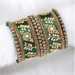Peora Silk Thread Floral Chooda Kundan Studded Bangle Set-image-76