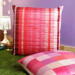 ROMEE Pink & Off-White Set of 2 Checked Square Cushion Covers image 1