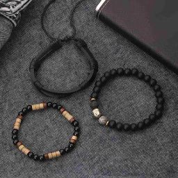 Aatmana Multicolor Brass Set of 3 Beaded Elasticated Bracelet image 2