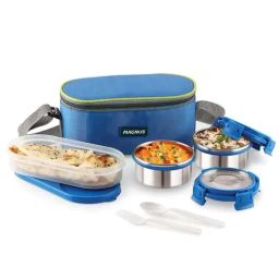 Magnus Blue & Silver Stainless Steel Lunch Box Set with Bag-30