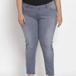 Kiaahvi Plus Size Grey Slim Fit Mid Rise Jeans-image-42
