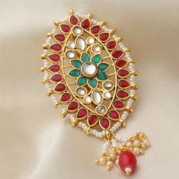 Panash Gold Plated Kundan Studded Floral Charm Brooch-26