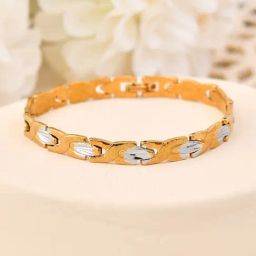 VOJ Gold & Silver Toned Textural Linked Bracelets for Men-image-85