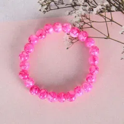 NVR Pink Marble Crystal Beaded Elasticated Bracelet for Unisex-image-1