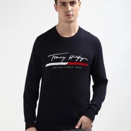Tommy Hilfiger Navy Cotton Regular Fit Logo Printed Pullover-picture-13