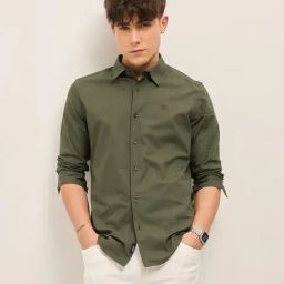 THE BEAR HOUSE Green Cotton Slim fit Shirts-image-64