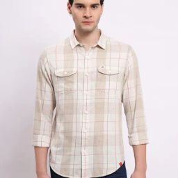 Lee Beige Regular Fit Check Cotton Shirt-image-100
