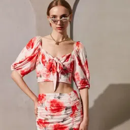 VIRGIO Multi Viscose Floral Short Sleeves Crop Top-picture-32