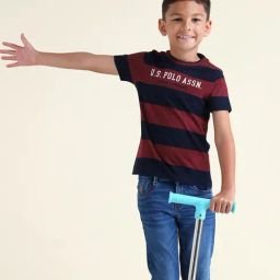 U.S. Polo Assn. Boys Maroon Cotton Striped T-Shirt-image-91