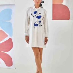 Moontara White Cotton Comfortable Floral Short Dress-image-17