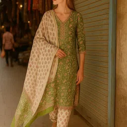Lookmark Women Ethnic Motifs Printed Regular Kurta with Trousers & Dupatta-picture-23