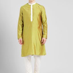 KISAH Men Green & Off-White Solid Kurta with Churidar-8