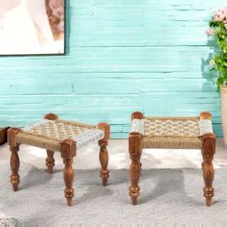 Ikiriya Riaza Natural Jute & Silver Sheesham Wood Vintage Stools-image-62