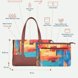 ZOUK Brown & Yellow Printed Tote Handbag With Pouch image 5