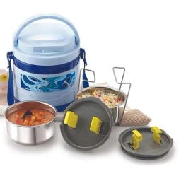 Magnus Blue & Silver Stainless Steel Leakproof Insulated Office Lunch Box Set with Carrier-14