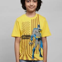 Kidsville Yellow & Blue Cotton Printed Batman T-Shirt-picture-15
