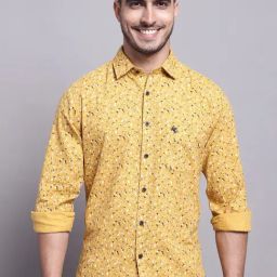 Cantabil Mustard Regular Fit Printed Shirt-image-81
