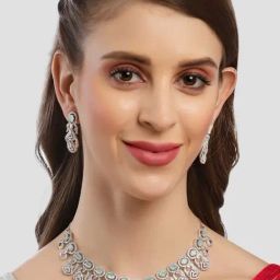 Karatcart Silver Plated Light Green Cubic Zirconia Studded Necklace Set-image-80