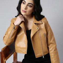 showoffff SHOWOFF Mustard Faux leather Regular Fit Biker Jacket-picture-37