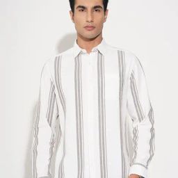 Peregrine By Pantaloons Off White Regular Fit Striped Shirt-picture-11