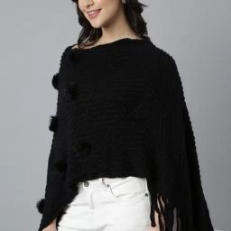 SHOWOFF Black Regular Fit Poncho-27