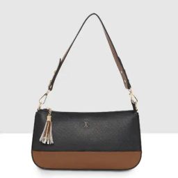 Esbeda Black & Tan Color Block Medium Shoulder Handbag-3