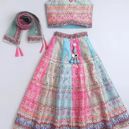 NKV Girls Printed Tie and Dye Ready to Wear Lehenga & Blouse With Dupatta-image-63