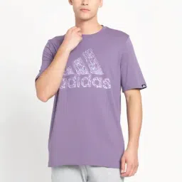 Adidas Purple Cotton Regular Fit Logo Printed T-Shirt-image-93
