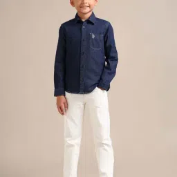 U.S. Polo Assn. Boys Blue Cotton Solid Full Sleeves Shirts-image-85