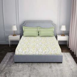 Spaces Essentials AW24 132 Beige & Grey 100% Cotton 132 TC Double Bedsheet with 2 Pillow Covers-image-99