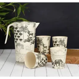 India Circus By Krshna Mehta Multicolor Bamboo Fibre Printed Pitchers-image-70