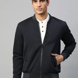 Pierre Carlo Men Navy Blue Self Design Bomber Jacket-21