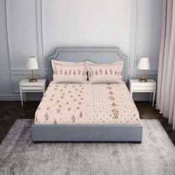 Spaces Essentials AW24 132 Pink 100% Cotton 132 TC Double Bedsheet with 2 Pillow Covers-image-93