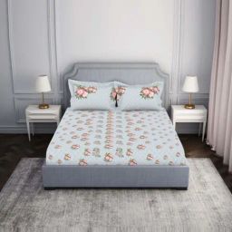 Spaces Essentials AW24 132 Blue 100% Cotton 132 TC Double Bedsheet with 2 Pillow Covers-image-72