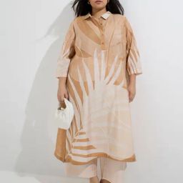 Diza by Westside Beige Leaf Printed A-Line Kurta-picture-16