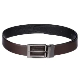 Kara Black & Brown Textured Leather Formal Reversible Belt for Men-image-24