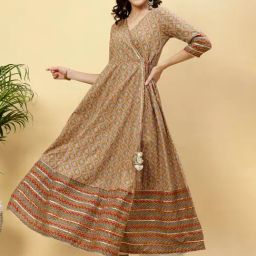Jaipur Kurti Mustard Printed Angrakha Kurta-picture-48