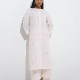 Zuba by Westside Peach Striped Cotton-Blend Straight Kurta-image-88