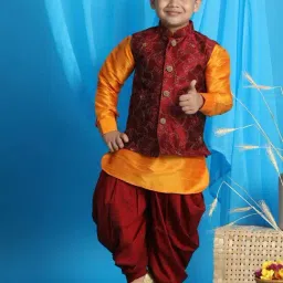 VASTRAMAY Boys Maroon & Orange Embroidery Full Sleeves Kurta Sets-image-52