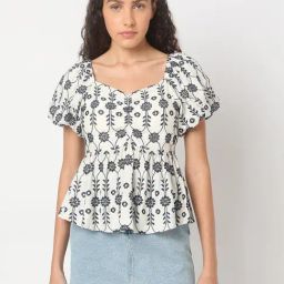 Vero Moda Off White & Black Embroidered Top-image-53