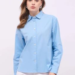 Styli Blue Cotton Over Sized Shirt-image-42