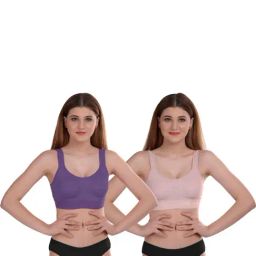 AROUSY Purple & Beige Cotton Bra Panty Set - Pack Of 2-image-77