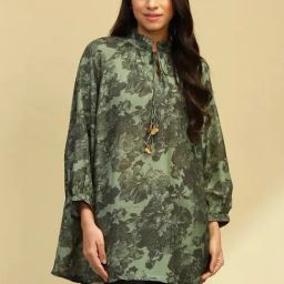 Biba Green Printed A Line Short Kurti-31