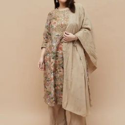 Moiree By Lifestyle Brown Printed Kurta Bottom Dupatta Set-image-42