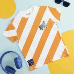Pantaloons Junior White & Orange Cotton Striped T-Shirt-image-49