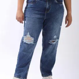 High Star Blue Cotton Mom Fit Distressed Jeans-picture-31